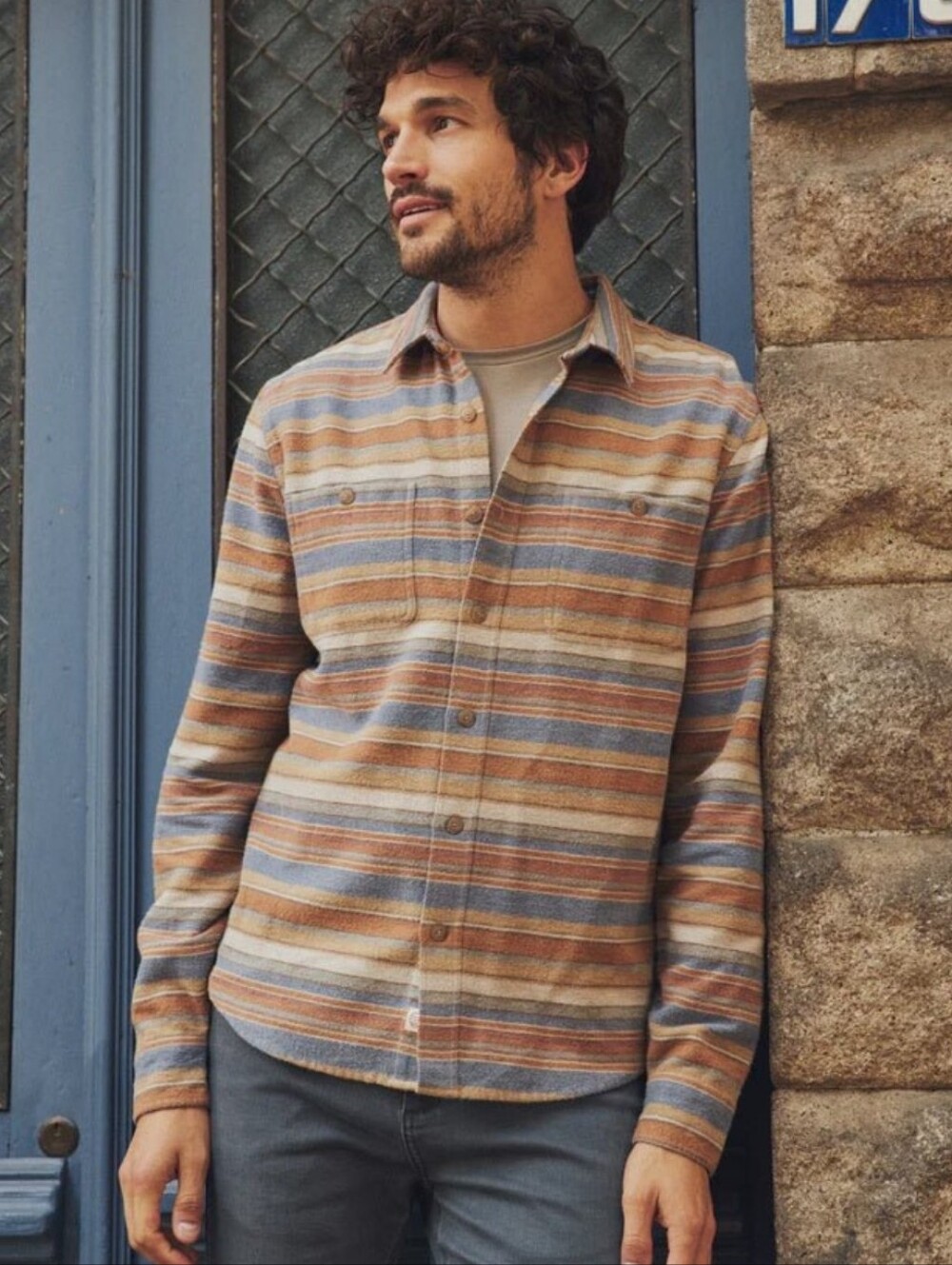 Marine Layer Maddox Baja Stripe Overshirt Button Up LS Men's XXL